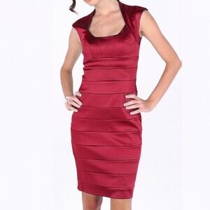 JAX Burgundy Tiered Sheath Dress Cap Sleeve Square Neck Formal Cocktail Size 10